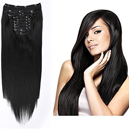 Remi Vrigin 4" Clip In On Human Hair Extensions_10pcs Natural Black_1b_Remy Human Hair Full Head Straight_100g Weight