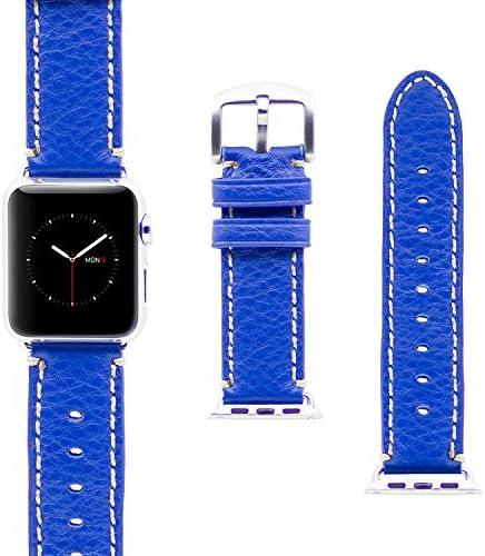 Apple Watch Band, [Classic Series] [Handmade Style] Premium Genuine Leather Loop Strap Replacement [Traditional Stitching], Slim iWatch Wristband Link Bracelet with Adjustable Classic Metal Buckle for Apple Watch 38mm (Elegant Blue)