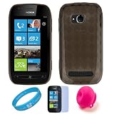 Smoke Argyle TPU Protective Form-Fitting Skin Cover for T-Mobile Nokia Lumia 710 Nokia Windows Phone + Clear Screen Protector + Pink Rubber Suction Stand + SumacLife TM Wisdom*Courage Wristband