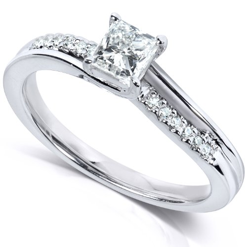 1/2 Carat TW Princess and Round Diamond Engagement Ring in 14k White Gold