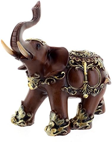 Collectible Thai Elephant Wooden Look Polyresin Statue Figurine (6inch, KL098) Luck