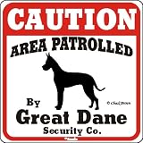 Dog Yard Sign Caution Area Patrolled By Great Dane Security Company