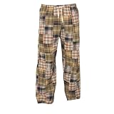 Hand Sewn Madras Natural Browns Patchwork plaid check Fun Print Novelty tie cord cotton pants for lounging, sleep, sports. Unisex relaxed fit, available in 5 adult sizes