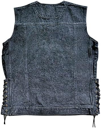 BOARS RUN Mens Black Denim Biker Vest Size LG