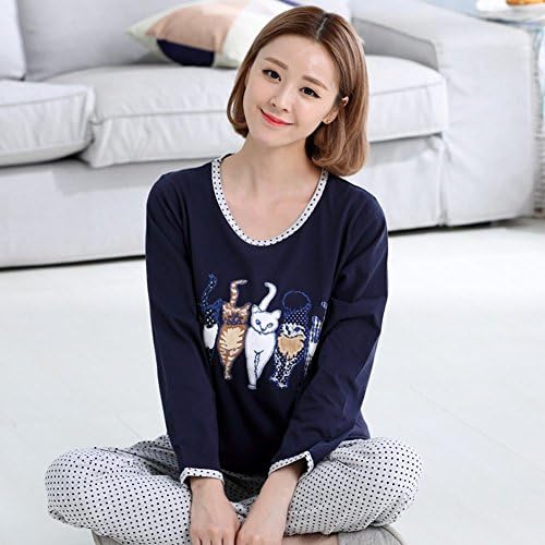 Genshion Womens Latest Long Sleeve Cotton Pajamas L Blue
