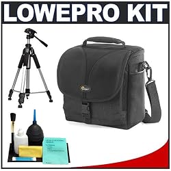 Lowepro Rezo 170 AW (Black) Digital SLR Camera Bag + Tripod + Accessory Kit for Canon EOS 7D, 5D Mark II III, 60D, Rebel T3, T3i, Nikon D3100, D3200, D5100, D7000, D800, A35, A55, A57, A65, A77 Digital SLR Cameras