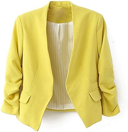 Amion Women's Folding Sleeve Office Blazer [A2003],X-Large,Yellow