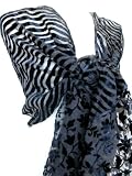 Burnout Cut Velvet Flowers & Stripes Stole Scarf Wrap Black