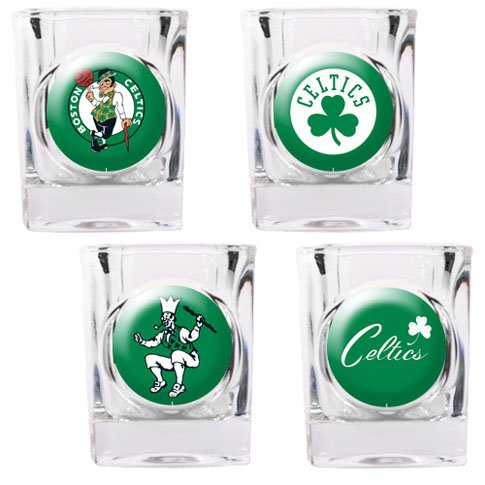 NBA Boston Celtics Four Piece Square Shot Glass Set (Individual Logos)