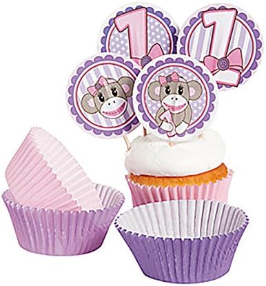 Miss Sock Monkey Baking Cups w/ Picks 50 Baking Cups & 50 Picks