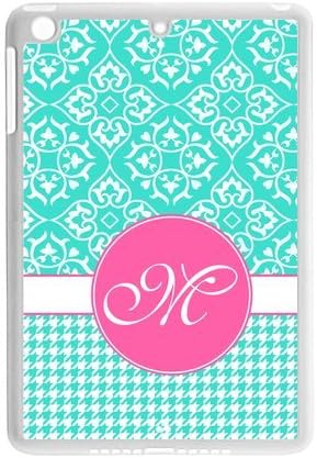 Personalized Light Blue Vintage European Pattern Vs Houndstooth Vine Rose Initials Unique Custom APPLE IPAD MINI Best Durable Rubber+Plastic Cover Case Custom Color and Text,New Fashion, Best Gift