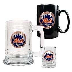 New York Mets MLB 15oz Tankard, 15oz Ceramic Mug & 2oz Shot Glass Set - Primary Logo by Great American Products