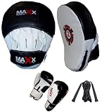 Curved Focus pads, Hook & Jab Pads with 10oz Gloves, Rope Black & White