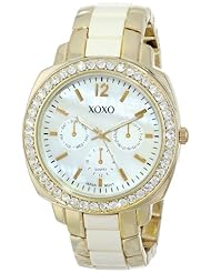 XOXO Womens XO5295 Gold and White Clear Rhinestones Bezel Bracelet Watch