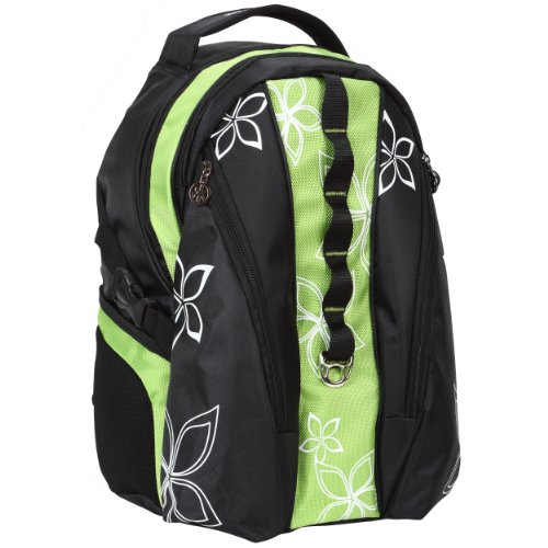 15.6 inch Green Contour Flowers Multiple Pockets Laptop Computer Travel Sling Backpack w/Air Mesh Padded Panel