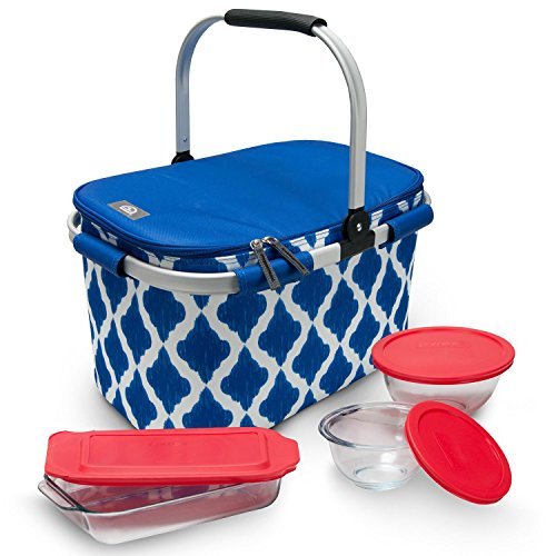 Igloo Blue Party Basket Includes Pyrex 6 Piece Glassware Baking Set