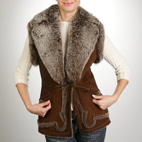 Buy BGSD Ladies Spanish Merino Shearling Vest with Fox Fur Trim by Luxury Lane
