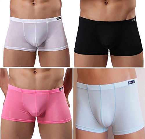 Winday Men Briefs Breathable Ice Silk Boxer Bikinis and Briefs 4 packs
