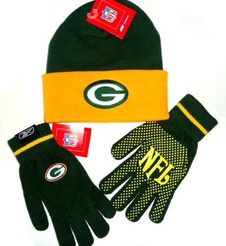 Green Bay Packers Reebok Youth Size Knit Hat Cap & Gloves Set