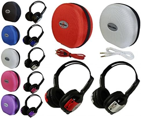 2 Pack Kid Sized Wireless Infrared Universal Car DVD IR Automotive Colored Adjustable 2 Channel Headphones With Case and 3.5mm Auxiliary Cord
