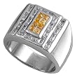 Sterling Silver Men's Ring - Clear / Yellow CZ - 7mm Band Width - 18mm Face Height - Sizes: 9-14