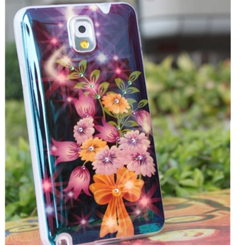 EVTECH(TM) 3D TPU IMD Blu-ray unique Production Process Series Flowers Handmade Crystal Rhinestone Heart Diamond Bling Cover Soft Faceplate Case for Samsung Galaxy Note 3 SM-N9000 N9002 N9005 (Color-1)