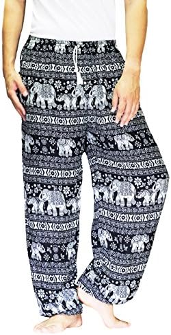 100% Rayon One Size Women's Black Elephant & Flower Print Baggy Harem Pants