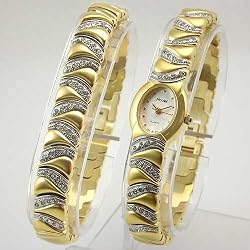 NICOLET Women's Gold-Tone Austrian Crystals Watch and Bracelet Two Piece Set. Model: NC-4001W