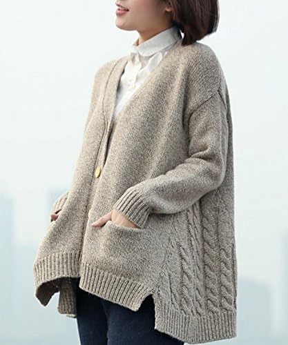 Beige Cardigan Sweater Spring and Autumn New Literary Models a Word Big Yards Long Section of Female Coat Fan