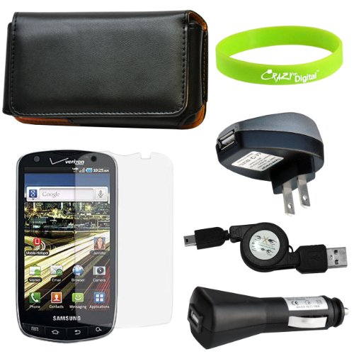 CrazyOnDigital Leather Case Charger Screen Protector For Samsung Droid Charge 6 items Accessory Kit. CrazyOnDigital Retail Package