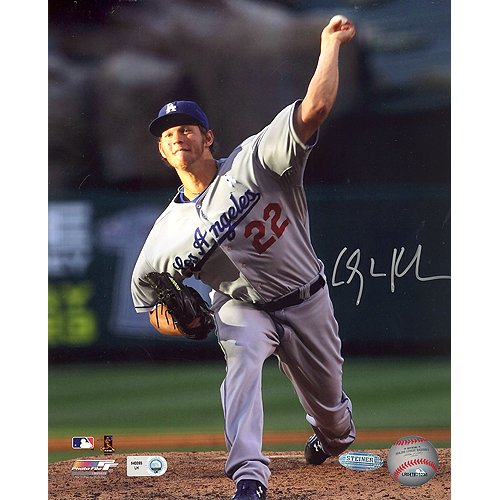 Steiner Sports MLB Clayton Kershaw Grey Jersey Pitching Vertical Autographed 8-by-10-Inch Photograph