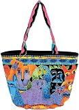 Laurel Burch Canvas Boat Tote with Zipper Top, Canine Clan