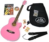 Produkt-Bild: 4/4 Akustik Gitarre Westerngitarre in Rosa Pink mit Rosenholz Griffbrett und Tasche mit Zubeh&ouml;r + Anf&auml;nger Buch mit CD + LCD Clip Stimmger&auml;t