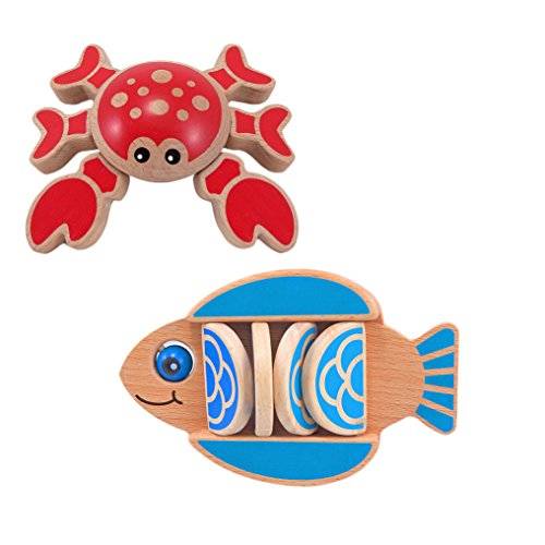 Melissa & Doug 2-Pack Wooden Baby Toy Bundle - Flapping Fish Toy with Twisting Crab Toy - Ages 6 Months and Up - Visual Stimulation and Motor Skill Development