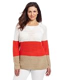 Jones New York Womens Plus-Size Long Sleeve Color Blocked Sweater
