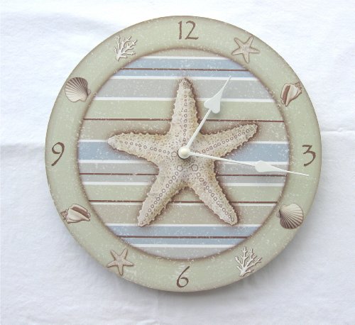 Starfish Clock with Shells and Coral Accent - Beach or Ocean Decor