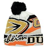 Anaheim Ducks Twofold Oversized Logo Script Cuffed Pom Knit Beanie Hat / Cap