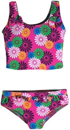 Little Girls Multi Color Daisies Print Bows 2 Pc Tankini Swimsuit 2T
