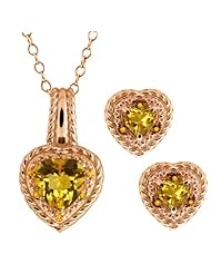 3.15 Ct Heart Shape Citrine Gold Plated Silver Pendant Earrings Set