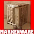 W�schekorb - W�schetruhe mit Leinensack - Walnuss Holz