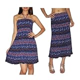 Womens Thai Boho Flowing Gathered / Smocked Bodice Crinkle Halter Summer Dress / Skirt - Blue (Size: one size)