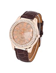 HACBIWA Trephine Disc Casual Watches Lady Girl Analog Brown PU Strap Quartz Watch