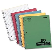TOPS Kraft Notebook, 9 x 11 Inch, 3-Hole Punched, College Rule, 80 Sheets, Assorted Colors (65130)