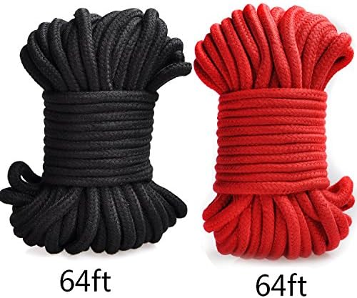 High Quality Bondage Cotton Rope - 20M(64ft) Soft Silk Bondage Rope - 8mm Thick and Durable Camping Rope,Rock Climbing Rope - All-Purpose Braid Utility rope - Lightweight and Portable Clothing rope,Clothesline - Shibari Restraint Japanese Rope,Black and Red