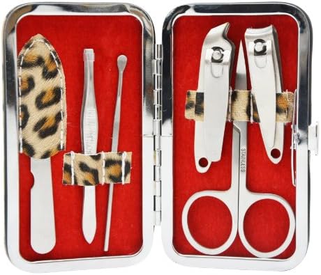 Manicure Set - Complete 6 Piece Set - Compact Size for Travel or Home - Attractive Cheetah Print Case - One Week Clearance Sale On Now!