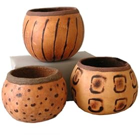 Gourd Bowls 3-Set Handcrafted Animal Print Decorative Africa #GRDK10 by Bamboula
