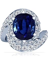 14K White Gold Oval Cut Blue Sapphire Ring With Sidestones
