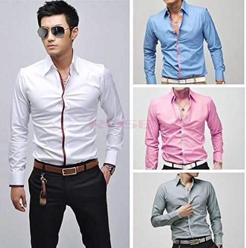 playcos New Korean Fashion Stylish Casual shirts Slim Fit Long Sleeve Men's Shirt Tops 5183 Men's shirt Blue L