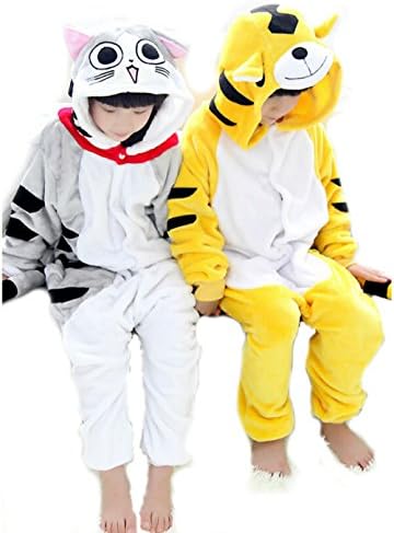 Tjia Winter Kid Cosplay Flannel Tiger Animal Pajamas (XS (41"- 45"), cat)