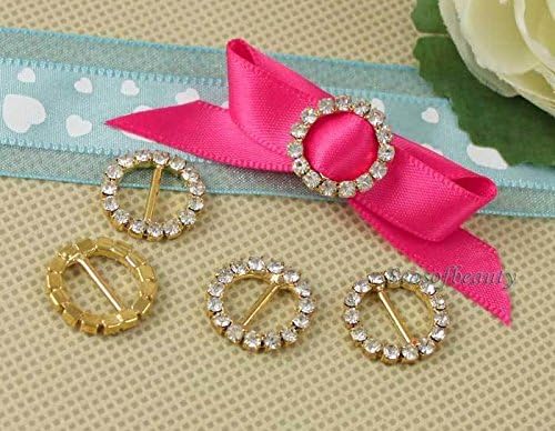 Round Ribbon Slider Gold Wedding Diamante Rhinestone Buckle Invitation Craft